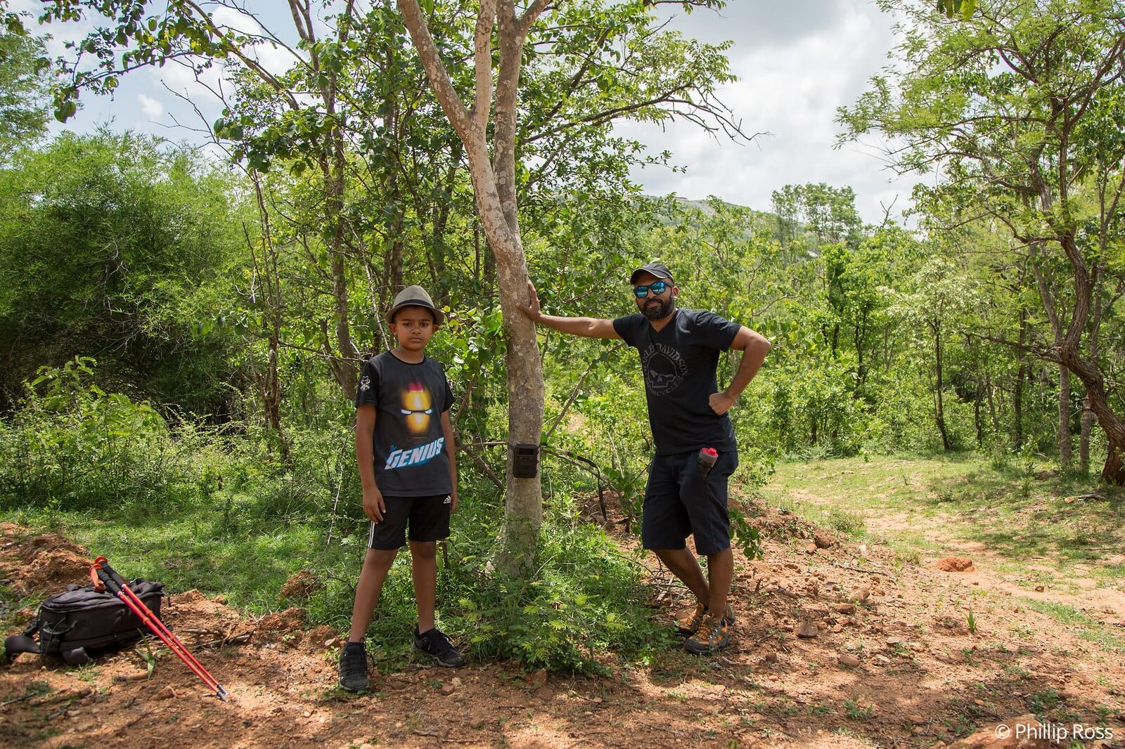 A Father and Child setting up the camera trap on our Family Nature Camp to Bannerghatta near Bangalore