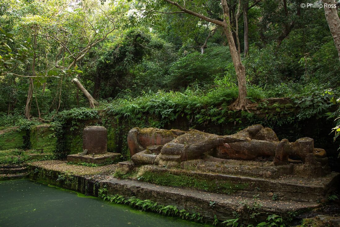 Shesh Shaiya, a 10th-century statue of reclining Vishnu within Bandhavgarh